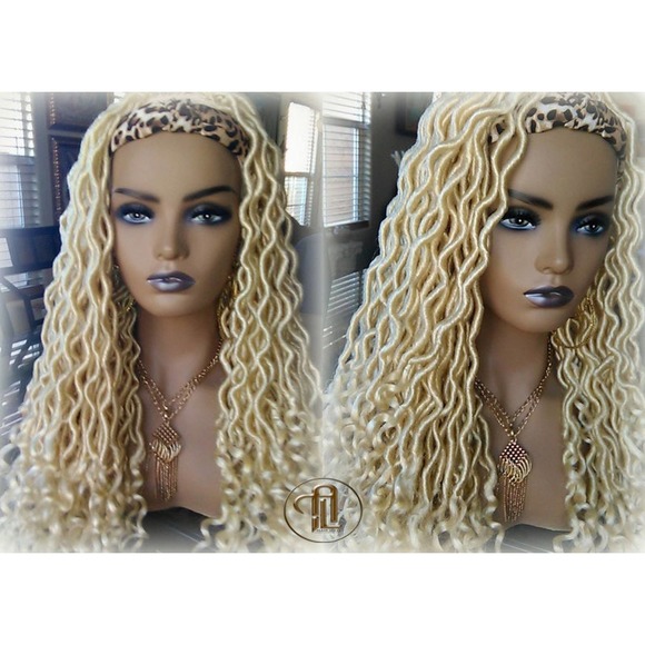 Headband Wig Blonde 613 Platinum Goddess Faux Locs Gypsy Bohemian Boho Dread Wig main image 5